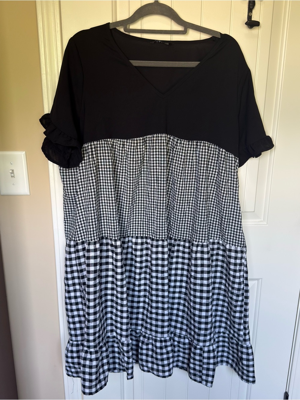 BloomChic Cottagecore Gingham Mixed Print V-Neck Dress